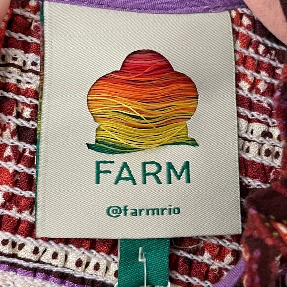 Farm Rio Dress Womens Large Purple Sweet Floral Mini Smocked Puff Sleeve‎ Boho - Picture 12 of 15